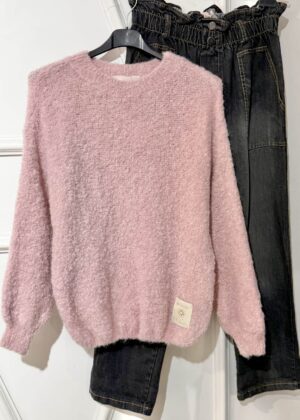 Pull April Vintage col rond rose clair
