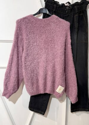 Pull April Vintage col rond rose mauve