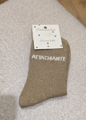 Chaussettes à paillettes beige attachiante 