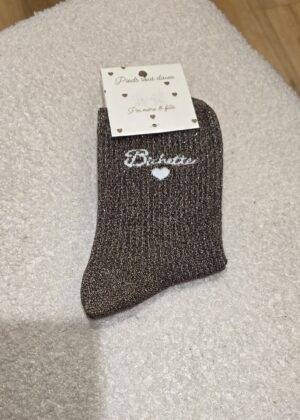Chaussettes à paillettes marron bichette coeur