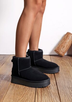 Bottes en cuir fourrées noires
