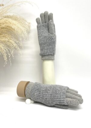 gants + mitaines amovibles gris pailleté
