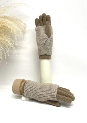 gants + mitaines amovibles beige pailleté