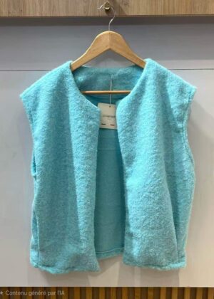 Gilet sans manche belle taille bleu ciel style laine bouillie
