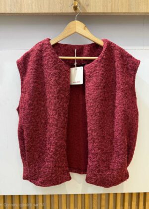 Gilet sans manche belle taille bordeaux style laine bouillie