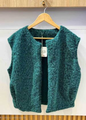 Gilet sans manche belle taille vert style laine bouillie