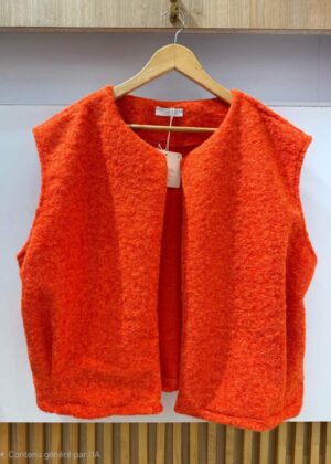 Gilet sans manche belle taille orange style laine bouillie
