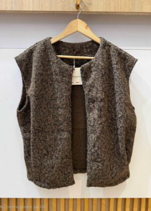 Gilet sans manche belle taille marron style laine bouillie