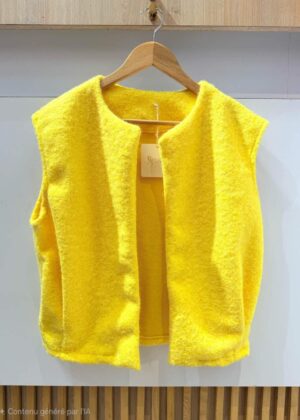 Gilet sans manche belle taille jaune style laine bouillie