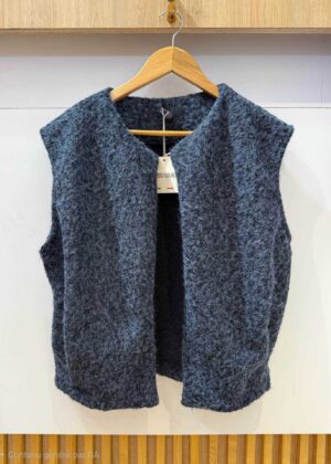 Gilet sans manche belle taille bleu marine style laine bouillie