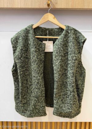 Gilet sans manche belle taille kaki style laine bouillie