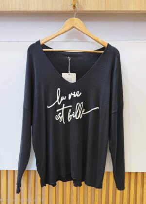 Pull fin la vie est belle noir