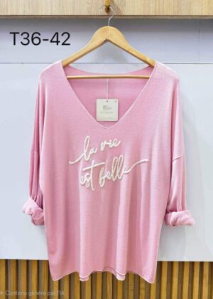 Pull fin la vie est belle rose baby