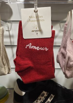 Chaussettes à paillettes amour rouge