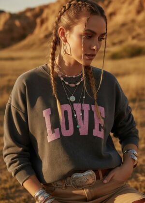 Sweat April Vintage love pailleté noir délavé