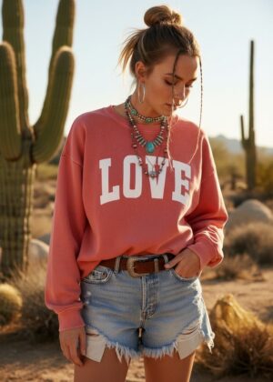 Sweat April Vintage love pailleté rouge délavé