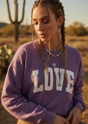 Sweat April Vintage love pailleté violet délavé