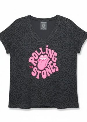 Tee-shirt April Vintage noir délavé léopard rolling stones