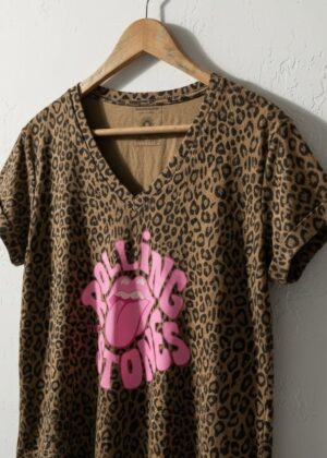 Tee-shirt April Vintage camel léopard rolling stones