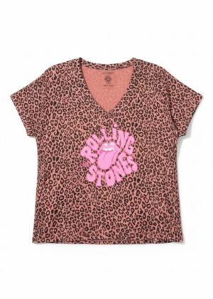 Tee-shirt April Vintage vieux rose léopard rolling stones