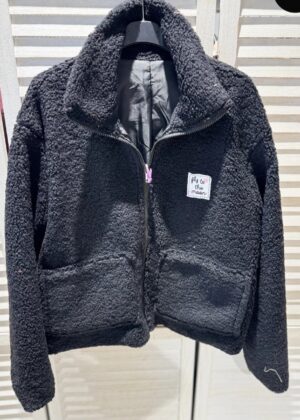 Veste polaire teddy doublée noire avec poche et patch