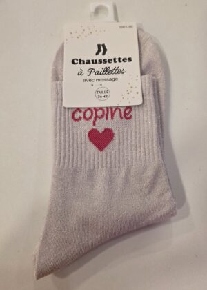 Chaussettes à paillettes copine avec coeur