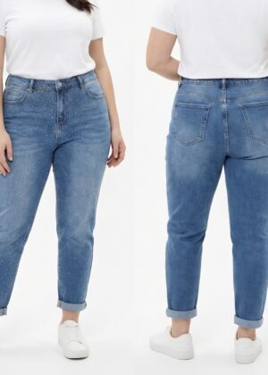 Jeans grande taille strass coupe mom