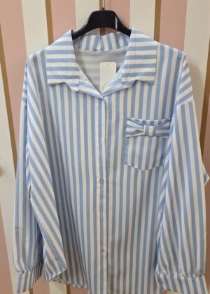 Chemisier grande taille nœud rayures bleu