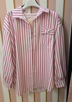 Chemisier grande taille nœud rayures rose