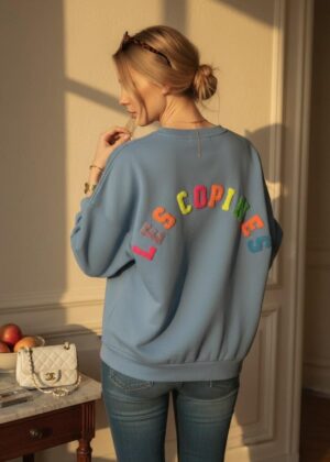 Sweat April Vintage bleu les copines fluo