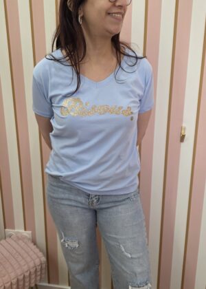 Tee-shirt bisous bleu et or