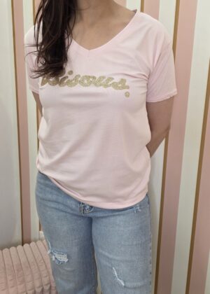 Tee-shirt bisous rose et or belle taille