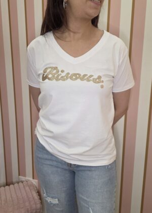 Tee-shirt bisous blanc et or belle taille