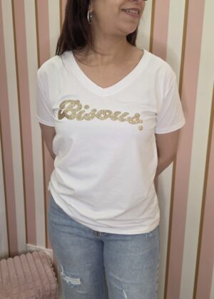 Tee-shirt bisous blanc et or