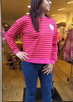 Pull fin April Vintage rayé rose coeur