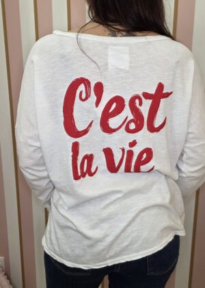 Tee-shirt April Vintage blanc et rouge c'est la vie