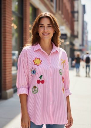 Chemisier grande taille rose à rayures