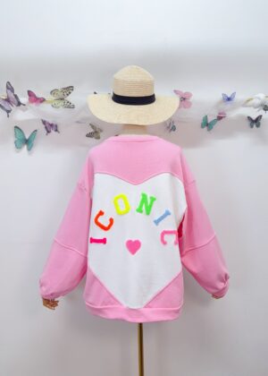 Sweat rose pastel coeur iconic multicolore