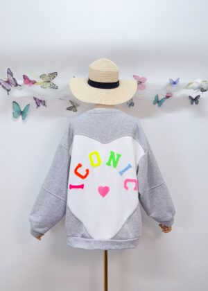 Sweat gris clair coeur iconic multicolore
