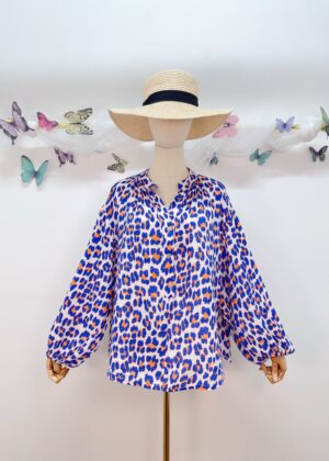 Blouse léopard bleu électrique fluo taille unique