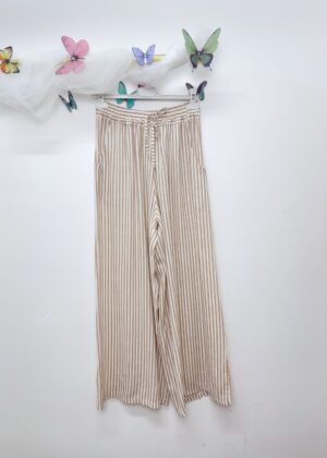 Pantalon lin rayures beige
