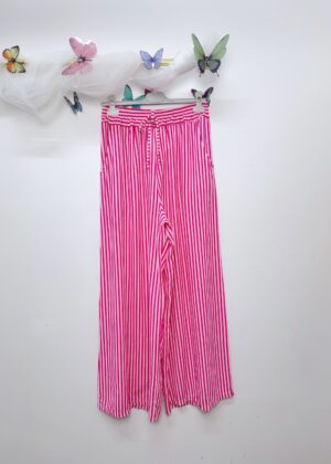 Pantalon lin rayures rose