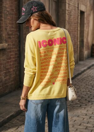 Gilet April Vintage jaune pastel iconic rose