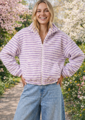 Veste lilas rayures et zip mi-saison