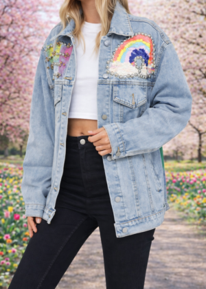 Veste en jeans arc en ciel strass
