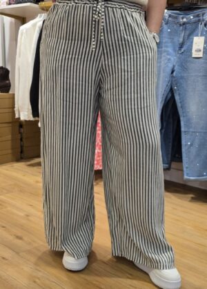 Pantalon lin rayures kaki
