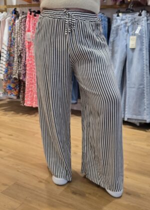 Pantalon lin rayures noir