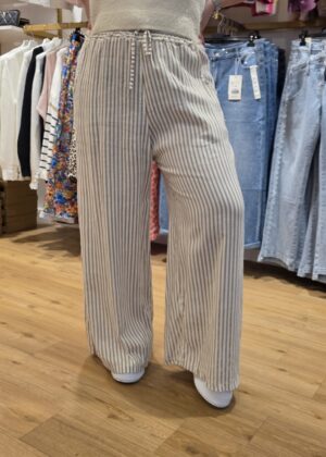 Pantalon lin rayures beige