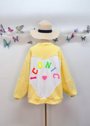 Sweat jaune pastel coeur iconic multicolore