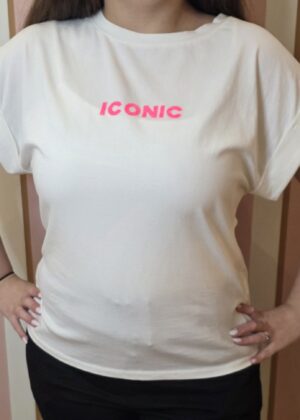 Tee-shirt iconic villes dans le dos blanc et rose fluo